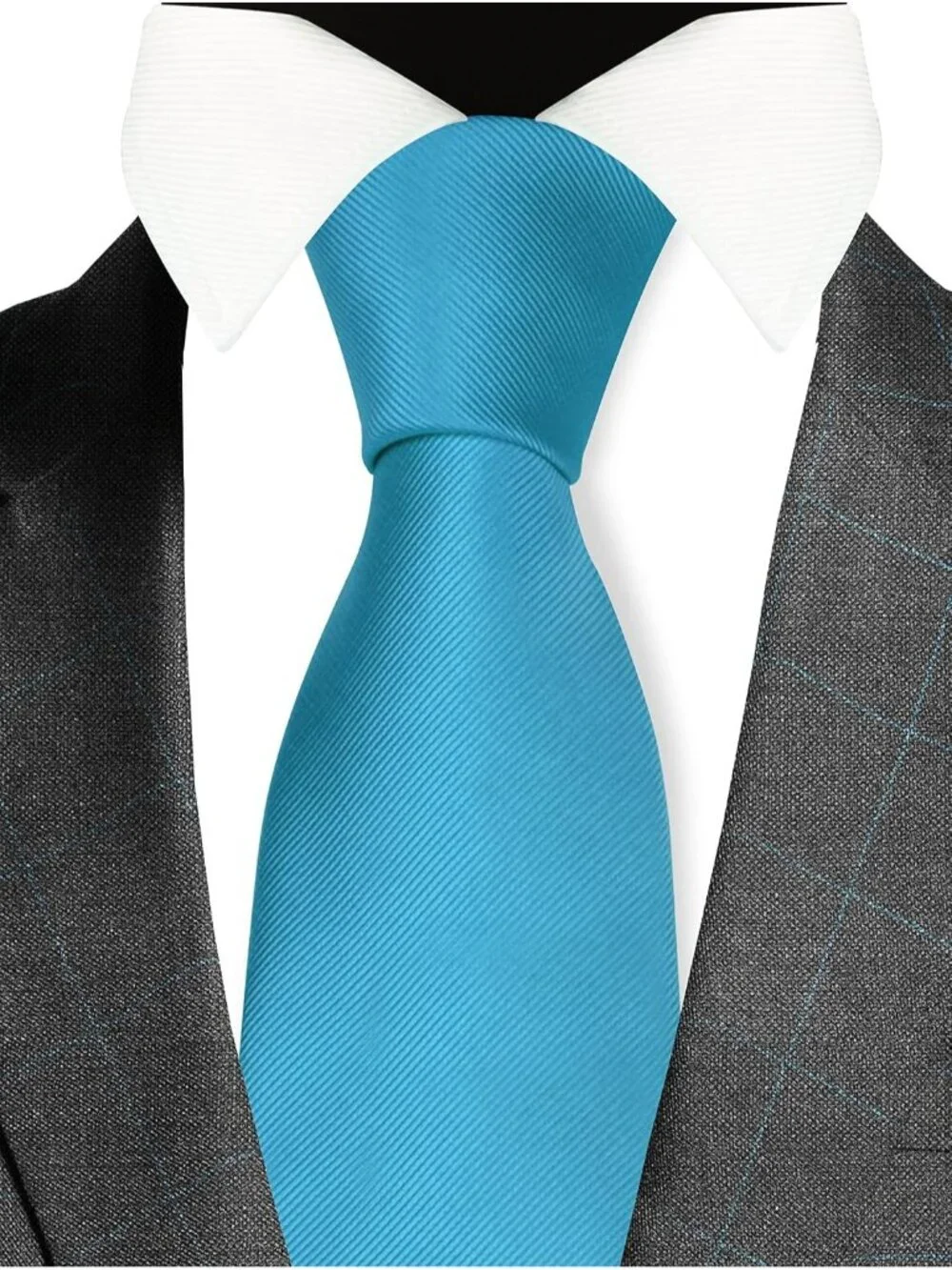 Men's Turquoise Blue Twill Textured Woven Silk Formal Necktie For Wedding Dress